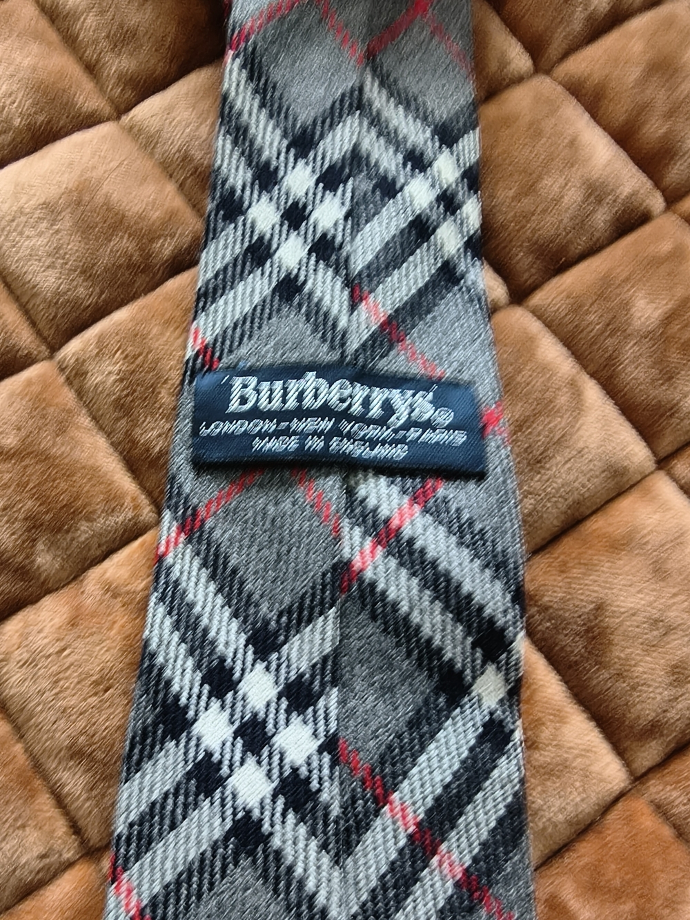 Burberry Gray Plaid Tie Wool with Red Accent